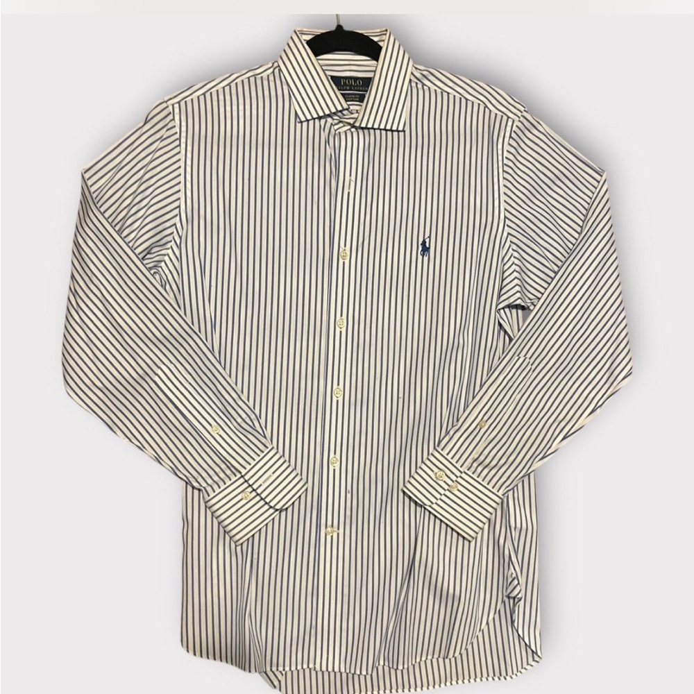 Ralph Lauren Men's Dress Shirt - Navy and White Stripes 32/33 Classic Fit